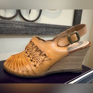Seychelles Tan Woven Wedges, Women’s Leather Slides Size 10